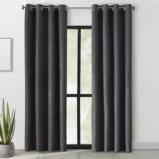 Black Faux Suede Blackout Curtain Panel, 108 in.
