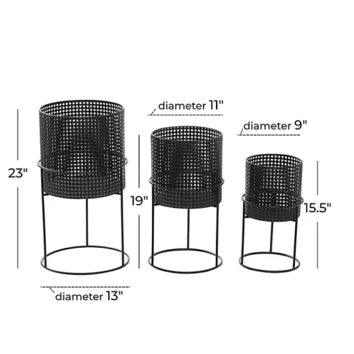 Black Metal Basket Weave Planters, Set of 3