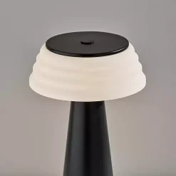Black Metal Cordless Lamp with White Ribbed Shade
