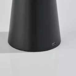 Black Metal Cordless Lamp with White Ribbed Shade
