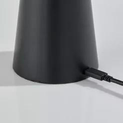 Black Metal Cordless Lamp with White Ribbed Shade