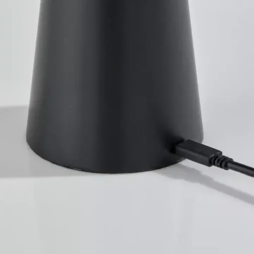 Black Metal Cordless Lamp with White Ribbed Shade
