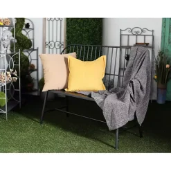 Black Metal Slatted Back Outdoor Bench