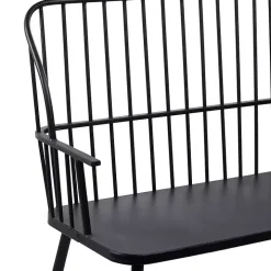 Black Metal Slatted Back Outdoor Bench
