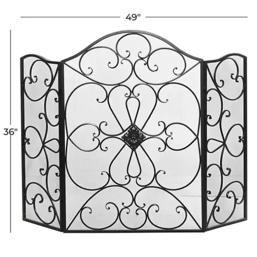 Black Scroll Work Metal Fireplace Screen