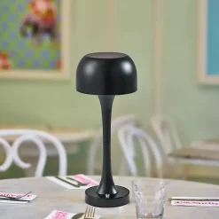 Black Tapered Dome Frosted Light Cordless Lamp