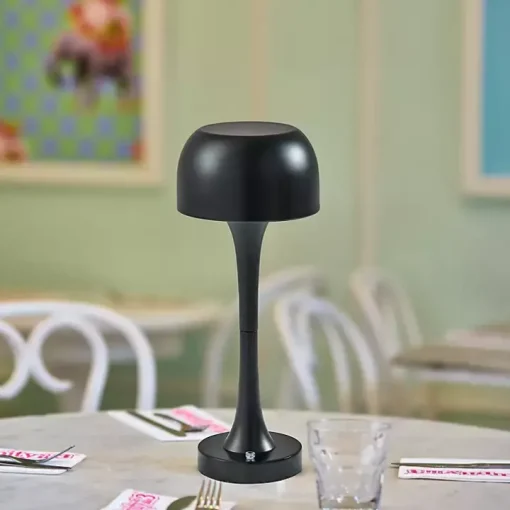 Black Tapered Dome Frosted Light Cordless Lamp