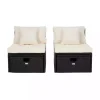 Black Wicker Chaises with Ottoman, Set of 2