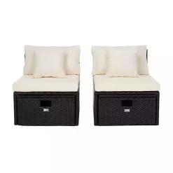 Black Wicker Chaises with Ottoman, Set of 2