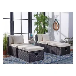 Black Wicker Chaises with Ottoman, Set of 2