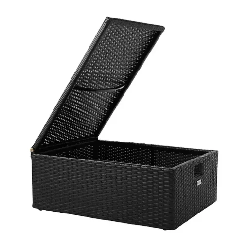 Black Wicker Chaises with Ottoman, Set of 2