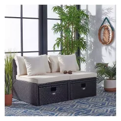 Black Wicker Chaises with Ottoman, Set of 2