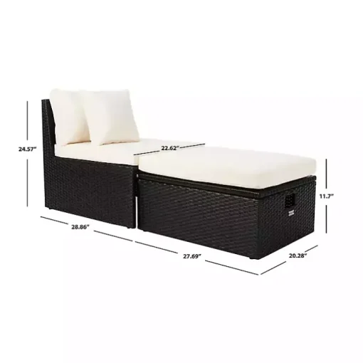 Black Wicker Chaises with Ottoman, Set of 2