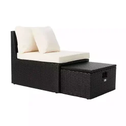 Black Wicker Chaises with Ottoman, Set of 2