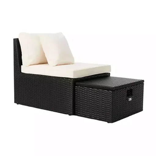 Black Wicker Chaises with Ottoman, Set of 2