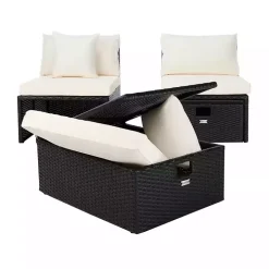 Black Wicker Chaises with Ottoman, Set of 2