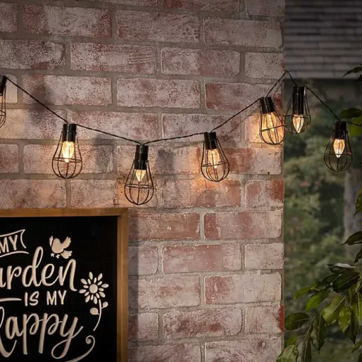 Black Wire Cage Solar Outdoor String Lights