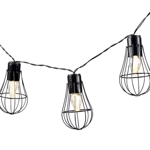 Black Wire Cage Solar Outdoor String Lights