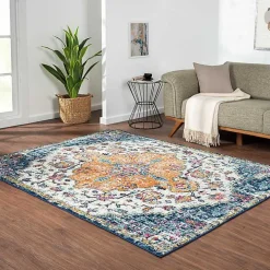 Blue & Orange Boho Medallion Area Rug, 6x9