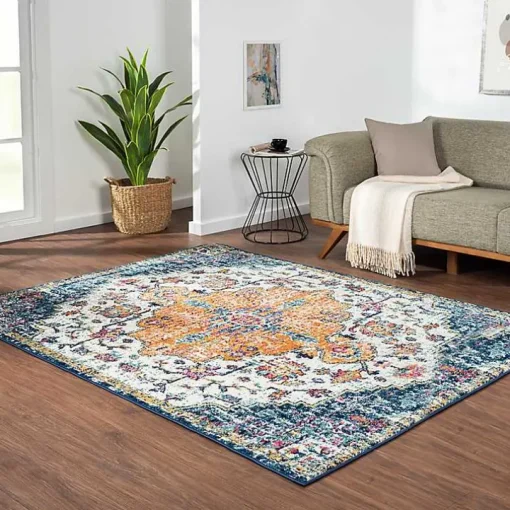 Blue & Orange Boho Medallion Area Rug, 6x9