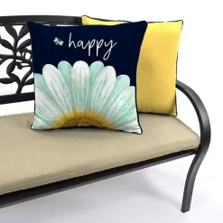 Blue & Yellow Bee Happy Outdoor Pillow