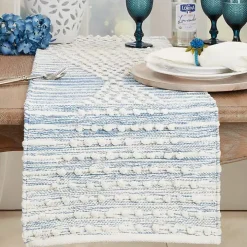 Blue and Cream Textured Diamonds Table Runner