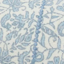 Blue and Ivory Floral Print Lumbar Pillow
