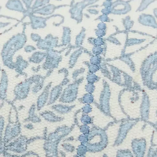 Blue and Ivory Floral Print Lumbar Pillow
