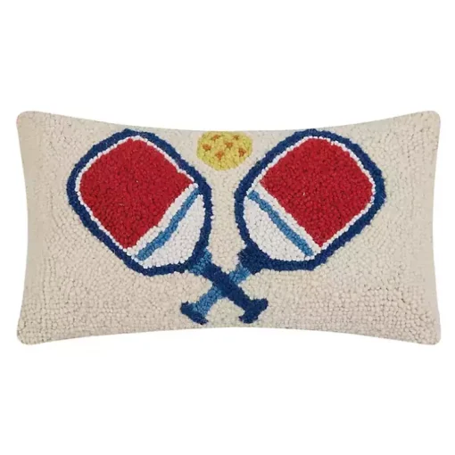 Blue and Red Pickleball Hooked Lumbar Pillow