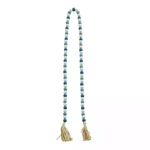 Blue and White Wood Beaded Tassel Garland