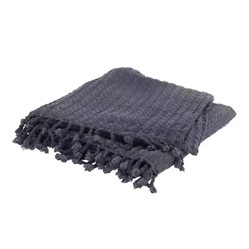 Blue Cable Knit Tassel Throw