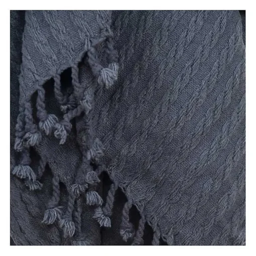 Blue Cable Knit Tassel Throw