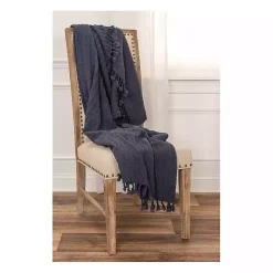 Blue Cable Knit Tassel Throw