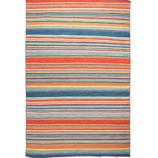 Blue Dhurri Stripe Indoor/Outdoor Area Rug, 7x9
