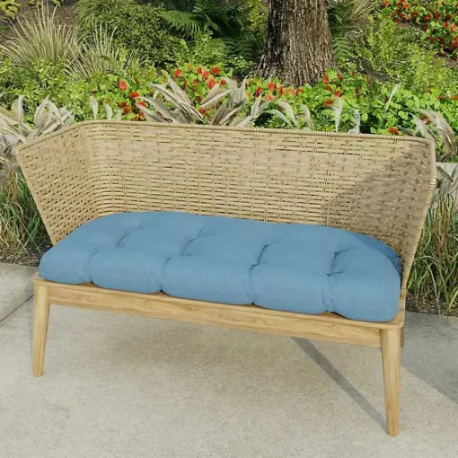 Blue French Edge Outdoor Wicker Settee Cushion
