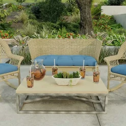 Blue French Edge Outdoor Wicker Settee Cushion