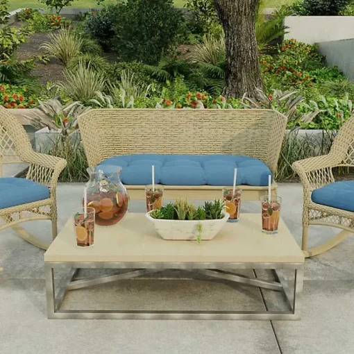 Blue French Edge Outdoor Wicker Settee Cushion