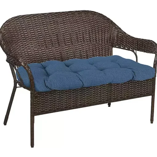 Blue French Edge Outdoor Wicker Settee Cushion
