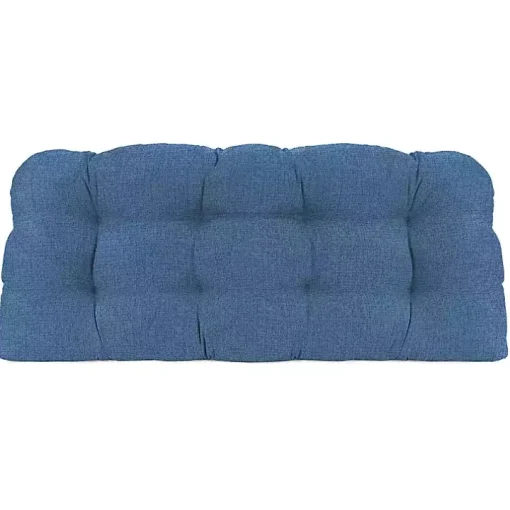 Blue French Edge Outdoor Wicker Settee Cushion