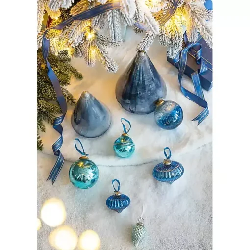 Blue Glass Cone Shaped Christmas Tree, 11.5 in.