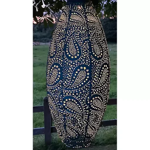 Blue Paisley Oblong Hanging LED Outdoor Lantern
