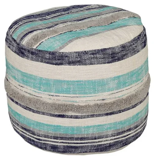 Blue Slub Tufted Pouf