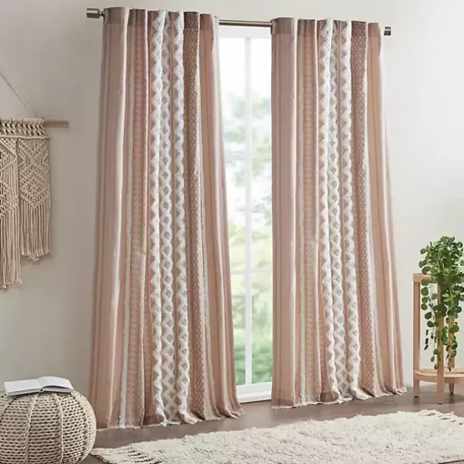 Blush Chenille Stripe Curtain Panel, 84 in.