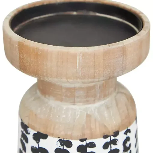 Botanical Wood Pillar Candle Holders, Set of 2