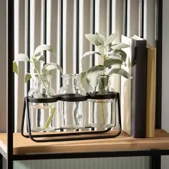 Bottle Vase Trio on Metal Stand