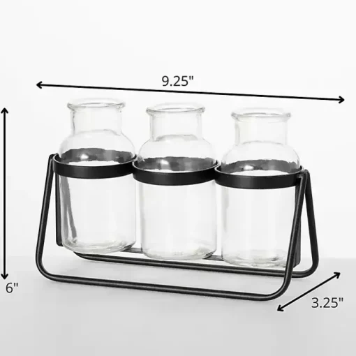 Bottle Vase Trio on Metal Stand