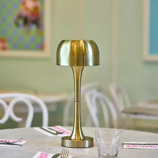 Brass Tapered Dome Frosted Light Cordless Lamp