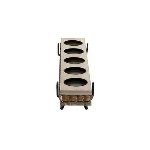 Brown Beaded Wood and Metal Base Candle Holder