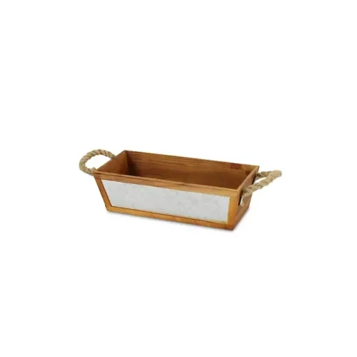 Brown Galvanized Tapered Box with Rope Handles