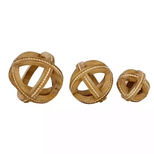 Brown Wood Carved Bead Orbs, Set of 3